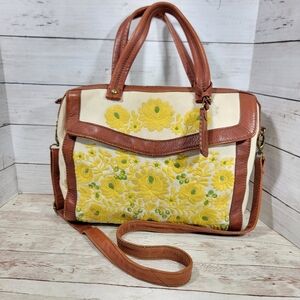 Isabella Fiore embroidered canvas and leather satchel handbag